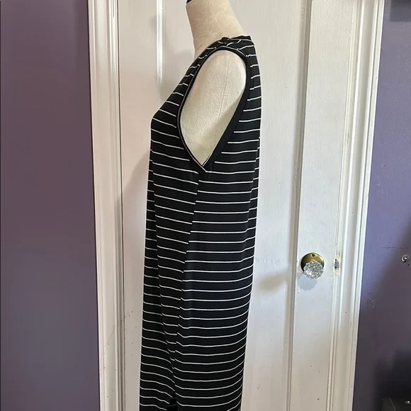 Lush  Black and Ivory Striped Sleeveless Knit Dress - Picture 2 of 10